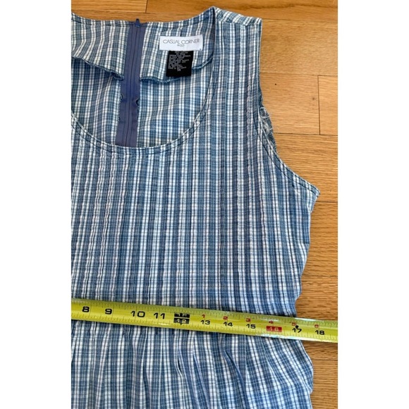 Casual Corner Blue White Plaid Cotton Dress Size 14 Cottagecore - Picture 10 of 11